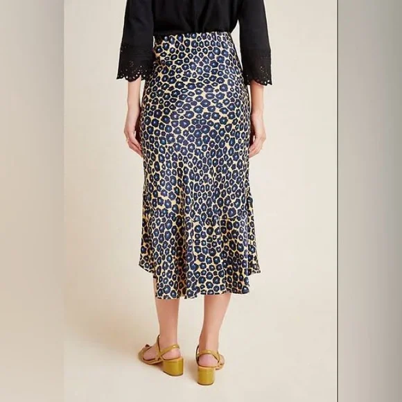 Anthropologie Maeve Janelle Leopard Bias Slip Skirt Silky with Slit Size xs - Picture 4 of 9